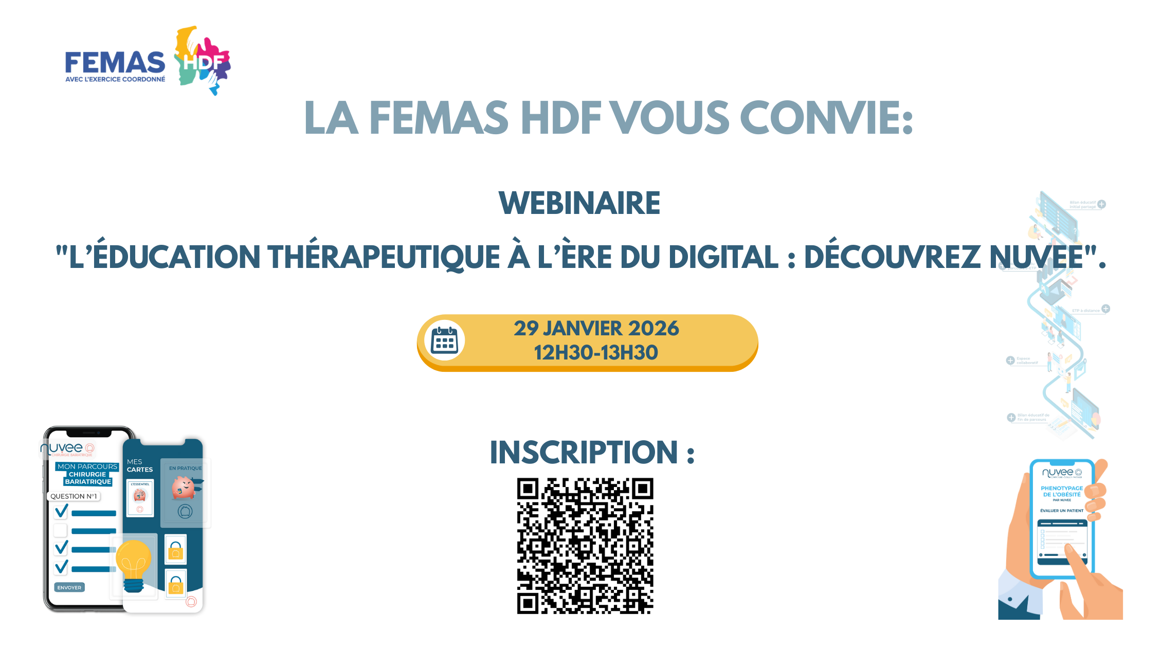 Lire la suite à propos de l’article Webinaire FEMAS HDF x NUVEE : Digitalisez et enrichissez votre éducation thérapeutique