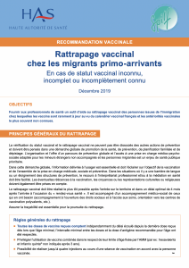 1 - Recommandations HAS - Fiche sur les rattrapages vaccinaux des migrants